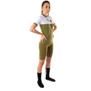 Camiseta ciclista mujer manga corta color kaki y blanco