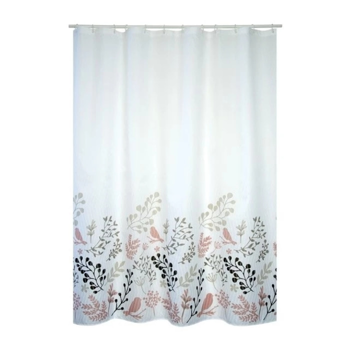 Rideau de douche Polyester BIRDS 180x200cm QUALITà PREMIUM Motifs Beige & Blanc - Anneaux inclus MSV