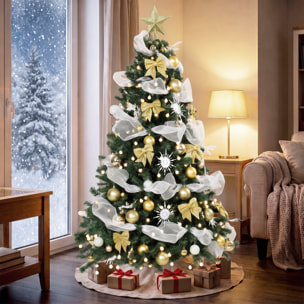 HOMCOM Árbol de Navidad con 200 LED Blanco Cálido, 180 cm, Árbol de Navidad Predecorado, 800 Ramas, 8 Modos, Bolas, Cintas y Lazos, Mando a Distancia, Base Metálica Plegable, Funciona con USB, Verde