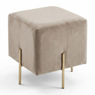 Pouf Quadrato in Velluto con Gambe in Acciaio Dorate, Seduta Imbottita Elegante dallo Stile Contemporaneo per Soggiorno, Camera da Letto e Ingresso