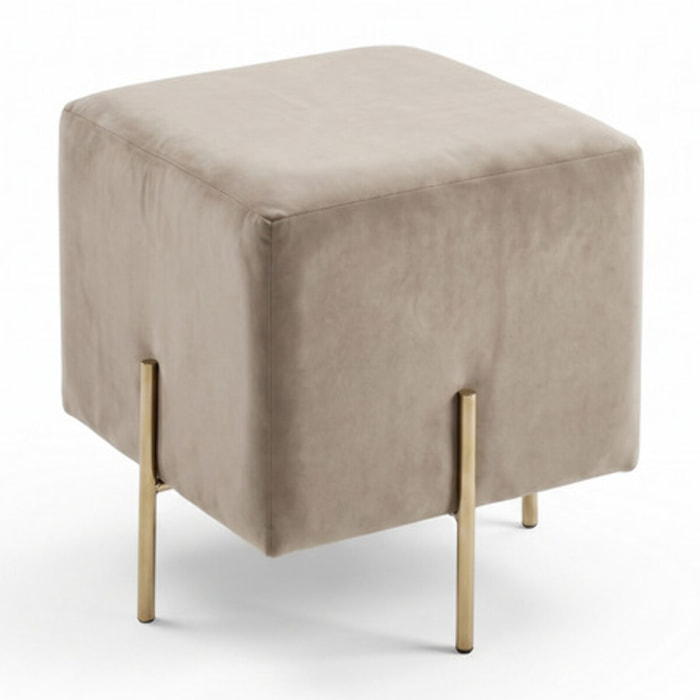 Pouf Quadrato in Velluto con Gambe in Acciaio Dorate, Seduta Imbottita Elegante dallo Stile Contemporaneo per Soggiorno, Camera da Letto e Ingresso