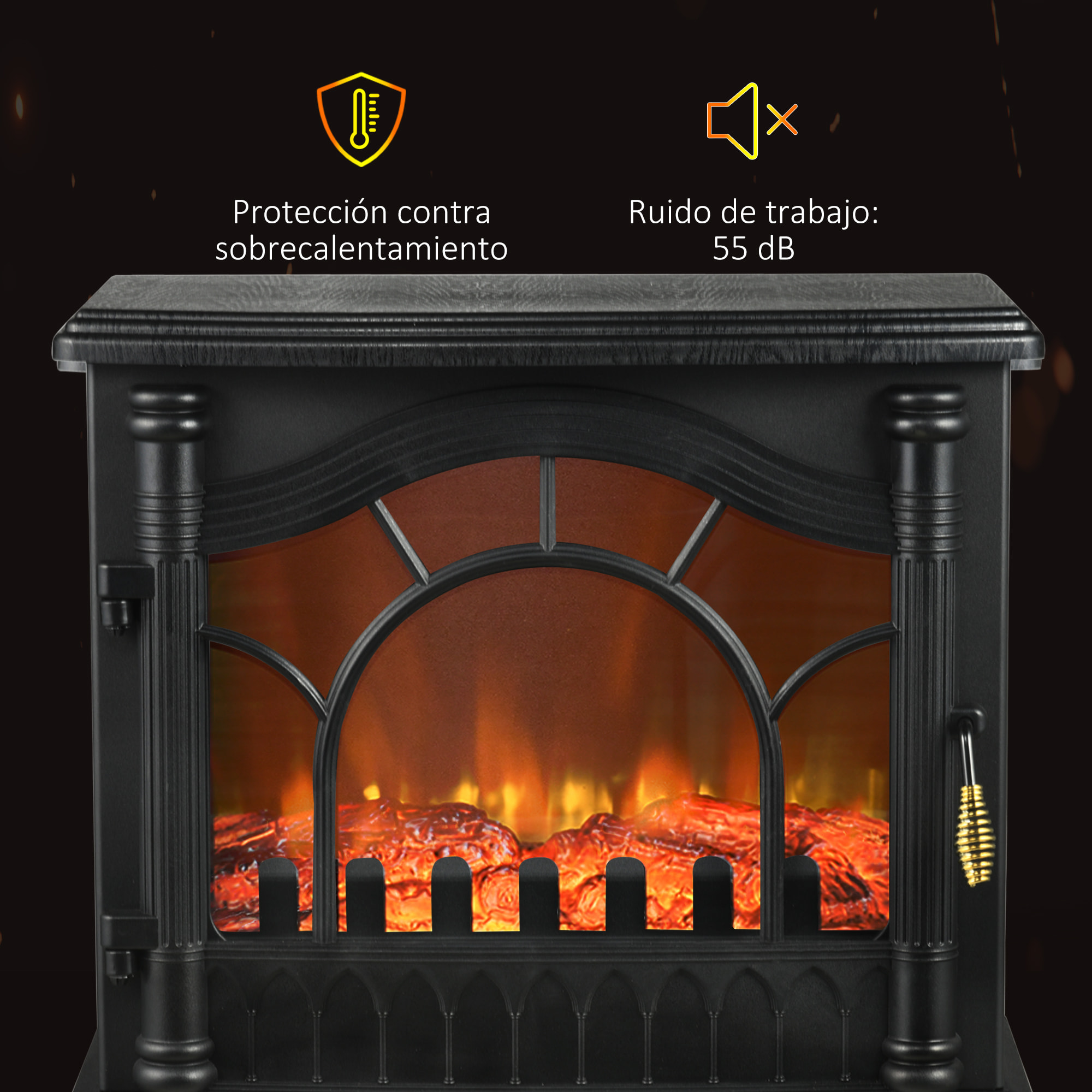 Chimenea Eléctrica 1000W/2000W Calentador de Chimenea con Temperatura Ajustable Bajo Consumo Protección contra Sobrecalentamiento Efecto de Llama 3D para Sala 15-30 m² 55x31x58 cm Negro