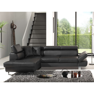 Lisbona - Canapé d'angle convertible - en PU - avec têtières réglables - Gauche - Noir