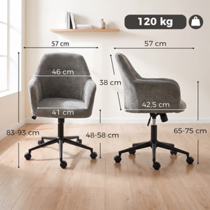 HOMCOM Silla de Oficina con Ruedas, Silla de Escritorio de Chenilla con Función Basculante, Acolchado Grueso, Altura Ajustable, Reposabrazos, para Casa, Oficina, Gris