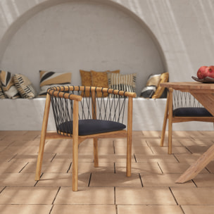 Chaise de jardin en bois de teck et tissu noir - Yago