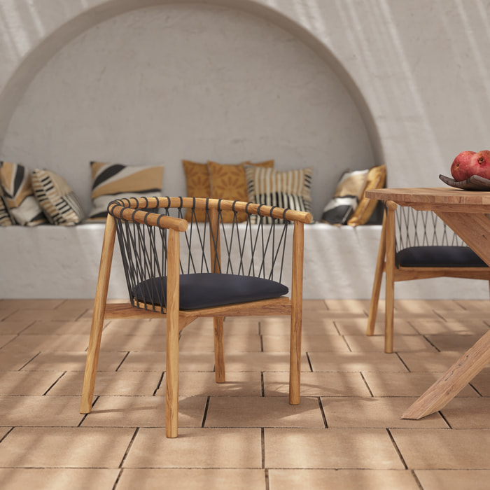 Chaise de jardin en bois de teck et tissu noir - Yago