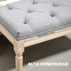 Banco Pie de Cama, Taburete Pie de Cama Tapizado en Lino Sintético con Patas de Madera y Asiento Acolchado, Estilo Vintage, Banco para Dormitorio, Entrada, Pasillo, Gris Claro