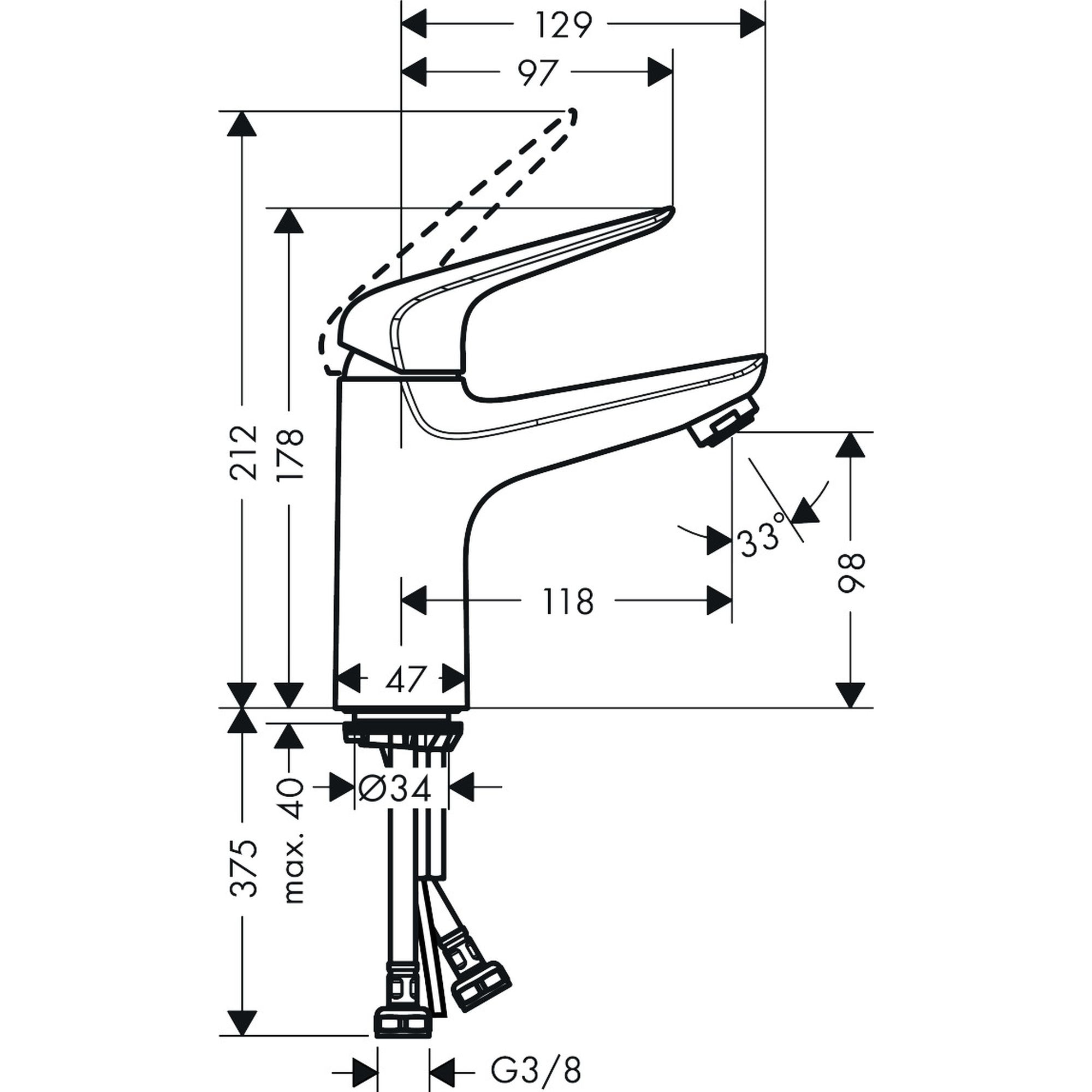 Mitigeur de lavabo 100 CoolStart, bonde Push-Open chromé Novus