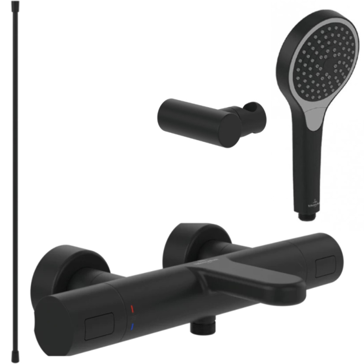 Pack mitigeur baignoire thermostatique Universal Taps & Fittings rond Noir mat avec ensemble