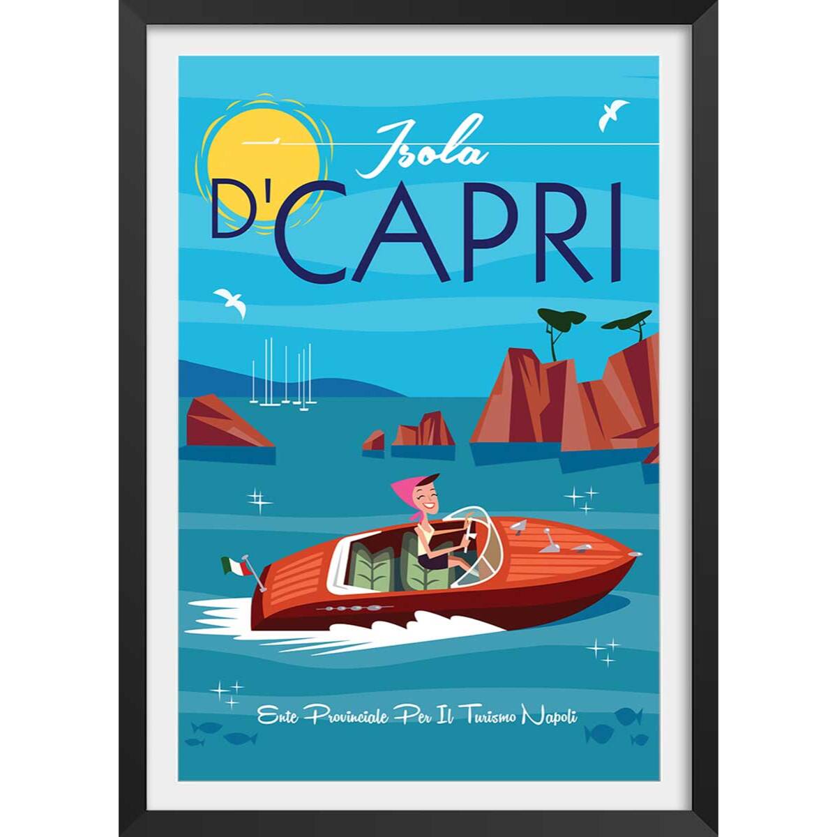 Affiche Voyage à Capri Affiche + cadre en bois - Noir