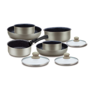 Batterie de cuisine revetement pierre avec manche amovible 10 pieces carbon Herzberg HG5000-CAR