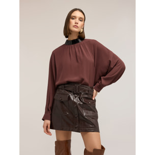 Motivi - Blusa fluida con colletto ricamato - Bordeaux