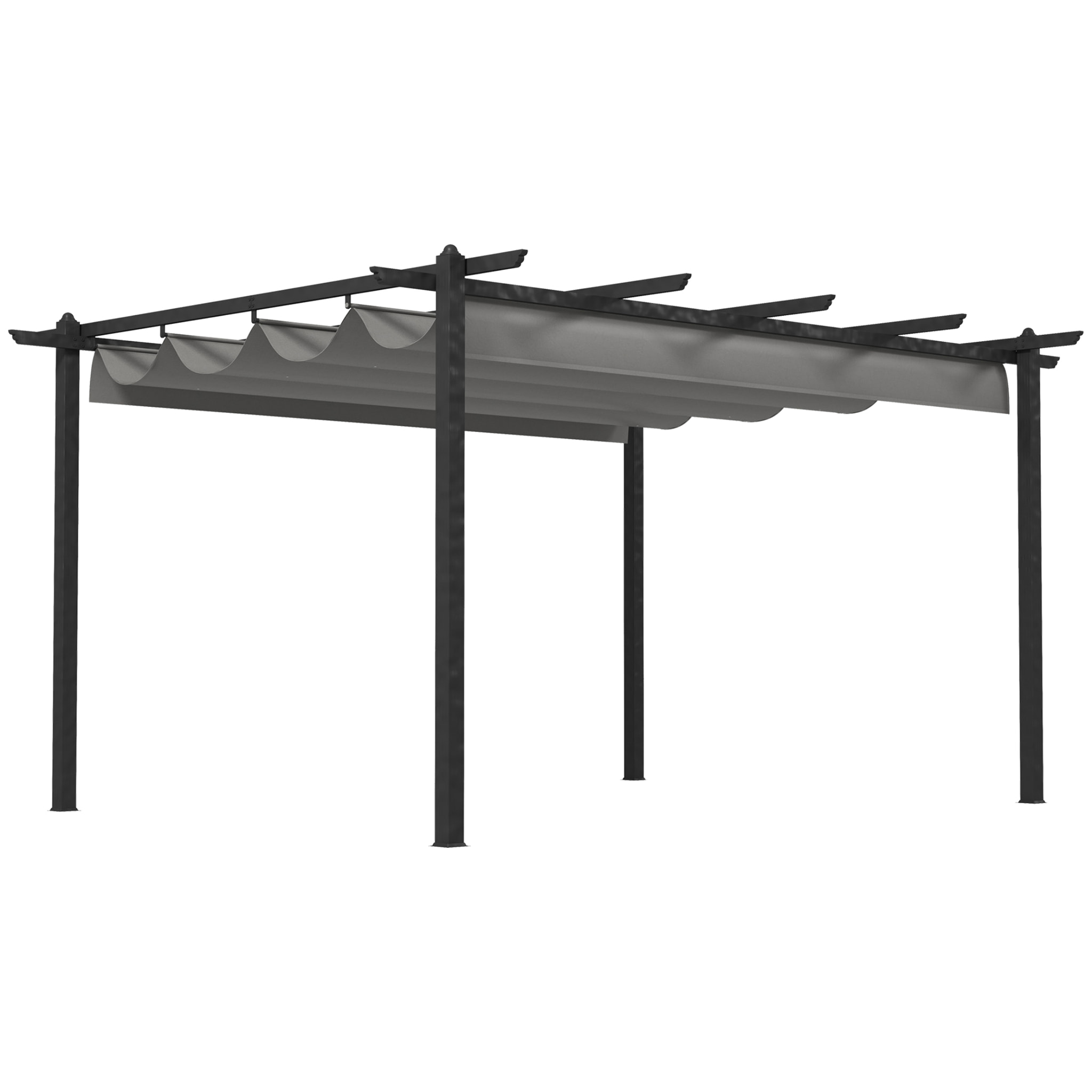 Pérgola con Techo Retráctil Pérgola de Aluminio 4x3 m Cenador con Tela de Poliéster Resistente al Agua Pabellón para Jardín Patio Terraza Exterior Gris