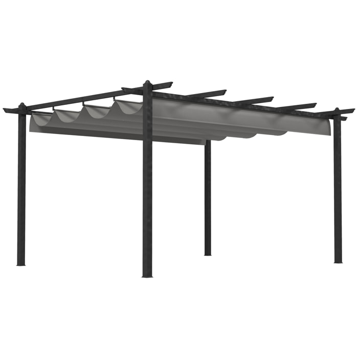 Pérgola con Techo Retráctil Pérgola de Aluminio 4x3 m Cenador con Tela de Poliéster Resistente al Agua Pabellón para Jardín Patio Terraza Exterior Gris