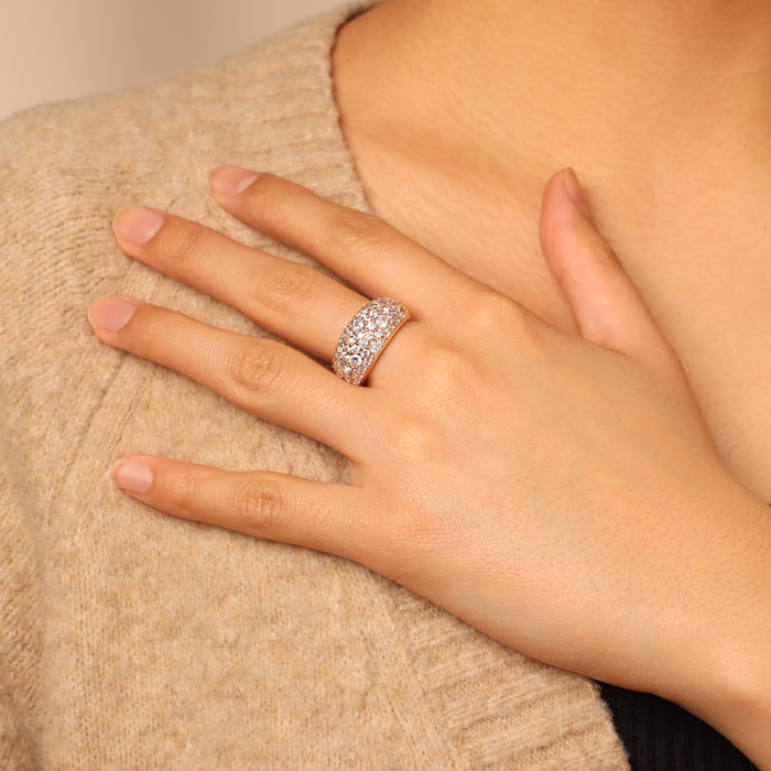 Anello a Fascia Graduato placcato Oro Giallo 18Kt con Pavé di Cubic Zirconia