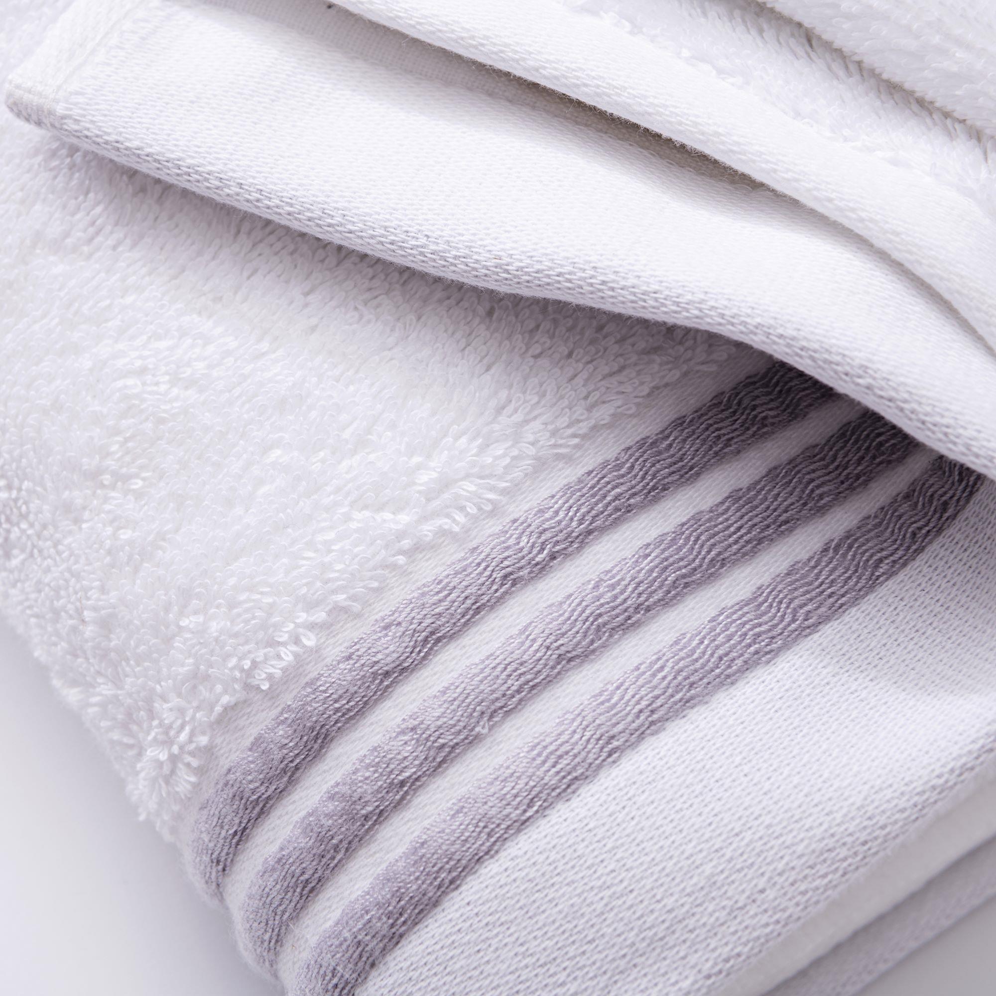 Set 6 toallas baño (2x tocador 30x50cm + 2x manos 50x90cm + 2x baño 70x140cm) 450gsm en algodón blanco con gris scalpers home