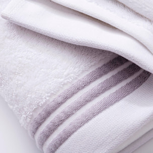 Set 6 toallas baño (2x tocador 30x50cm + 2x manos 50x90cm + 2x baño 70x140cm) 450gsm en algodón blanco con gris scalpers home