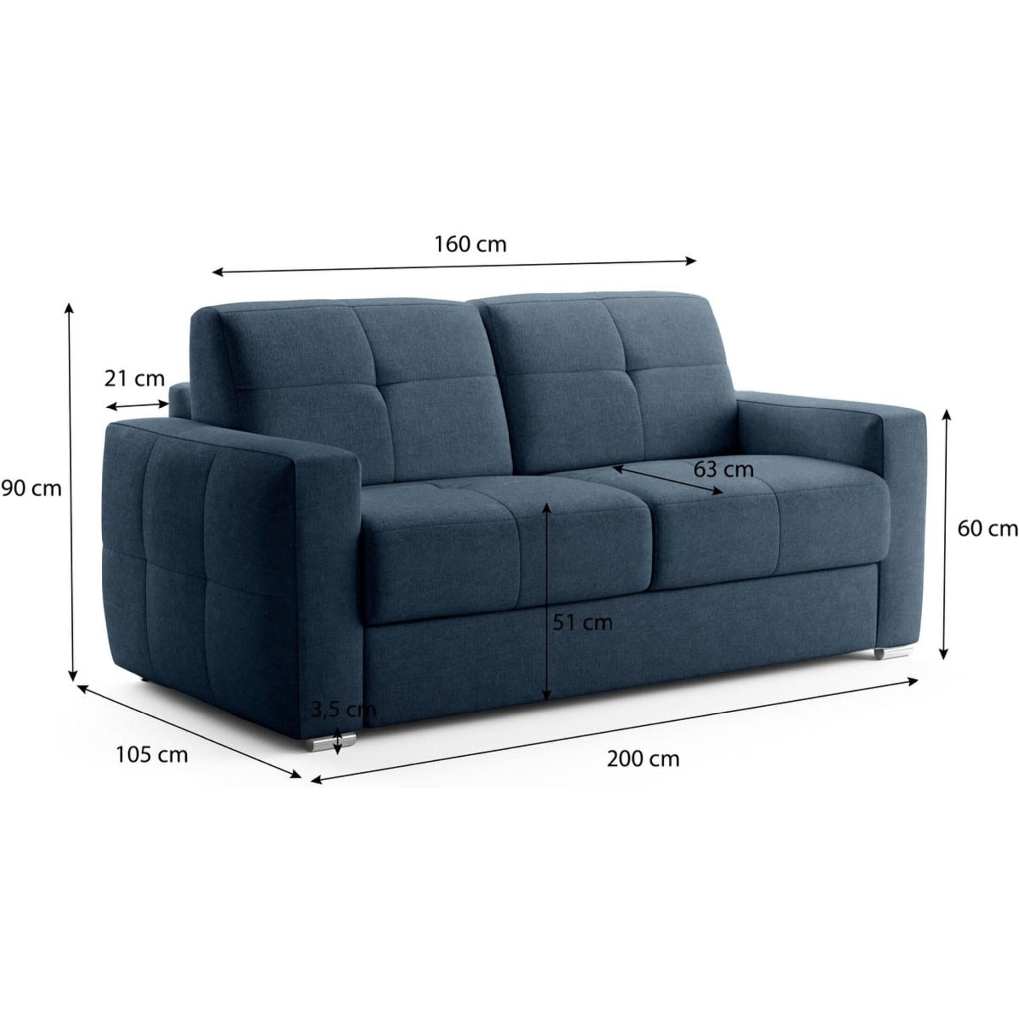 Canapé capitonné convertible 3 places en tissu chenille - ouverture express - CASSIAN