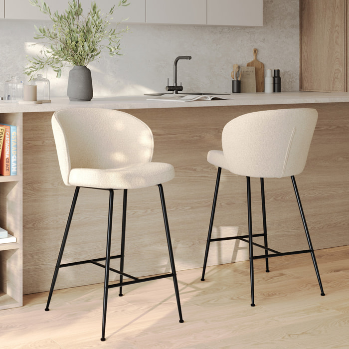 Lot de 2 chaises pour îlot central 66 cm en tissu bouclé beige - Groom