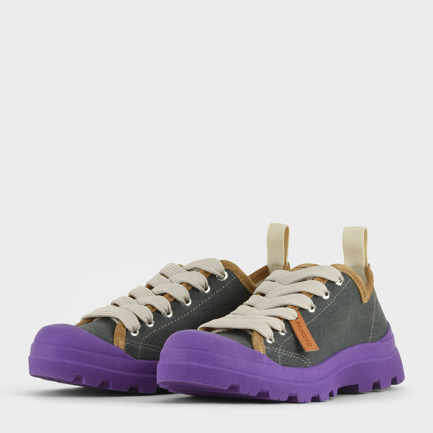 SCARPA ALLACCIATA P03 DONNA IN LINO E SUEDE ASFALTO-VIOLA