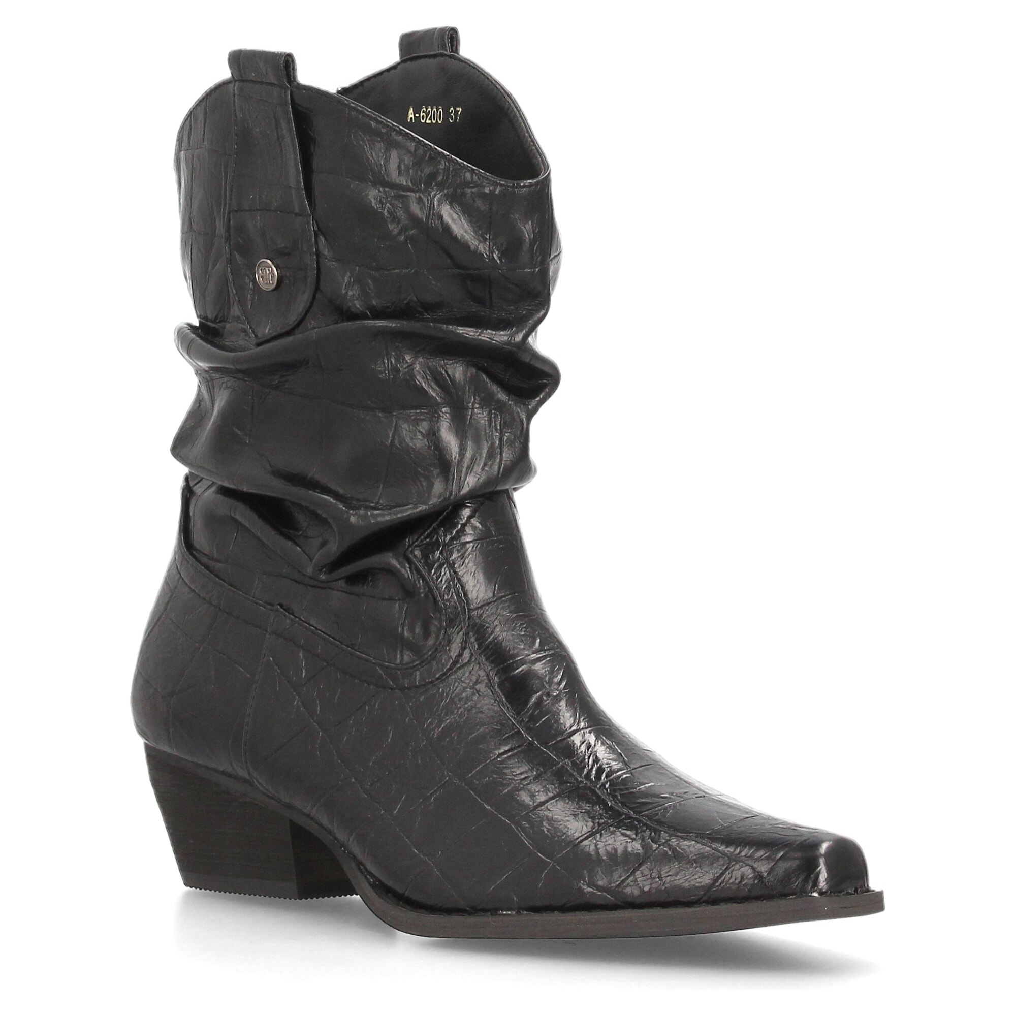 Botines cowboy fruncidos con grabado de cocodrilo para mujer
