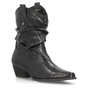 Botines cowboy fruncidos con grabado de cocodrilo para mujer