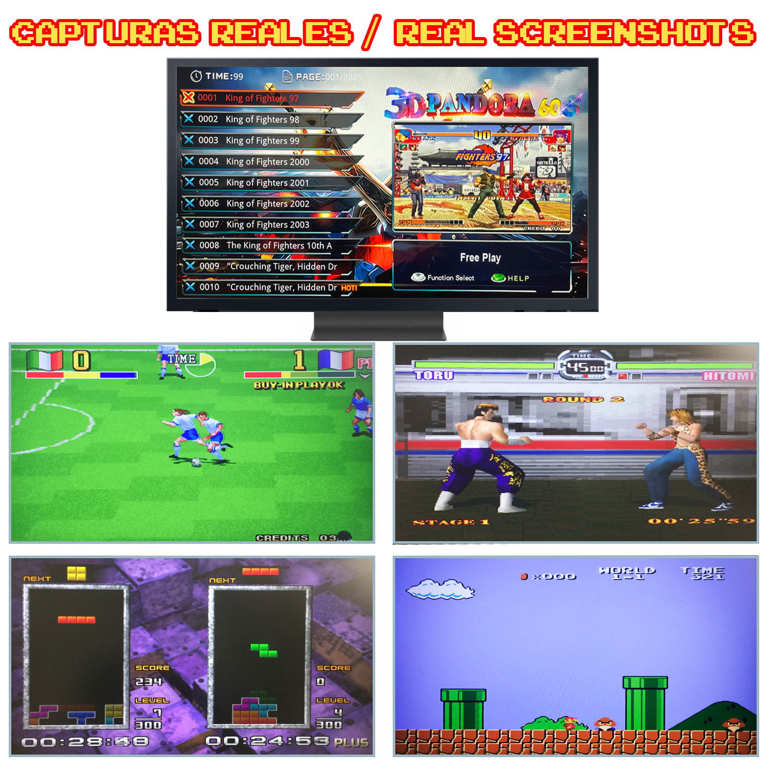 Pandoras Box 12. Console arcade classica, tipo macchina ricreativa, con 28.890 giochi classici installati, 2D e 3D. Uscita HDMI, VGA e USB. Include 2 controlli USB.