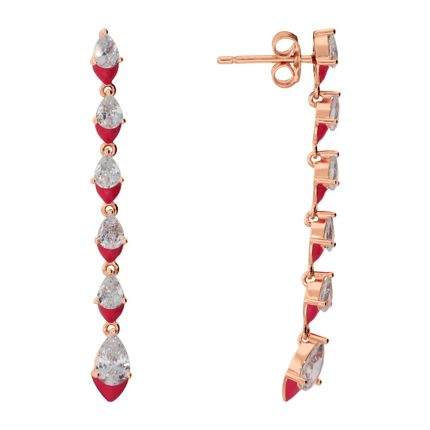 Orecchini Pendenti con Smalto Fucsia e Cubic Zirconia a Goccia Graduate