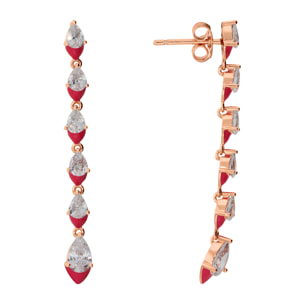 Orecchini Pendenti con Smalto Fucsia e Cubic Zirconia a Goccia Graduate