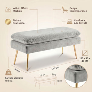 Panca Contenitore Imbottita in Effetto Velluto con Ampio Vano Portaoggetti, Seduta Confortevole e Gambe in Acciaio, Design Moderno per Camera da Letto, Ingresso e Soggiorno