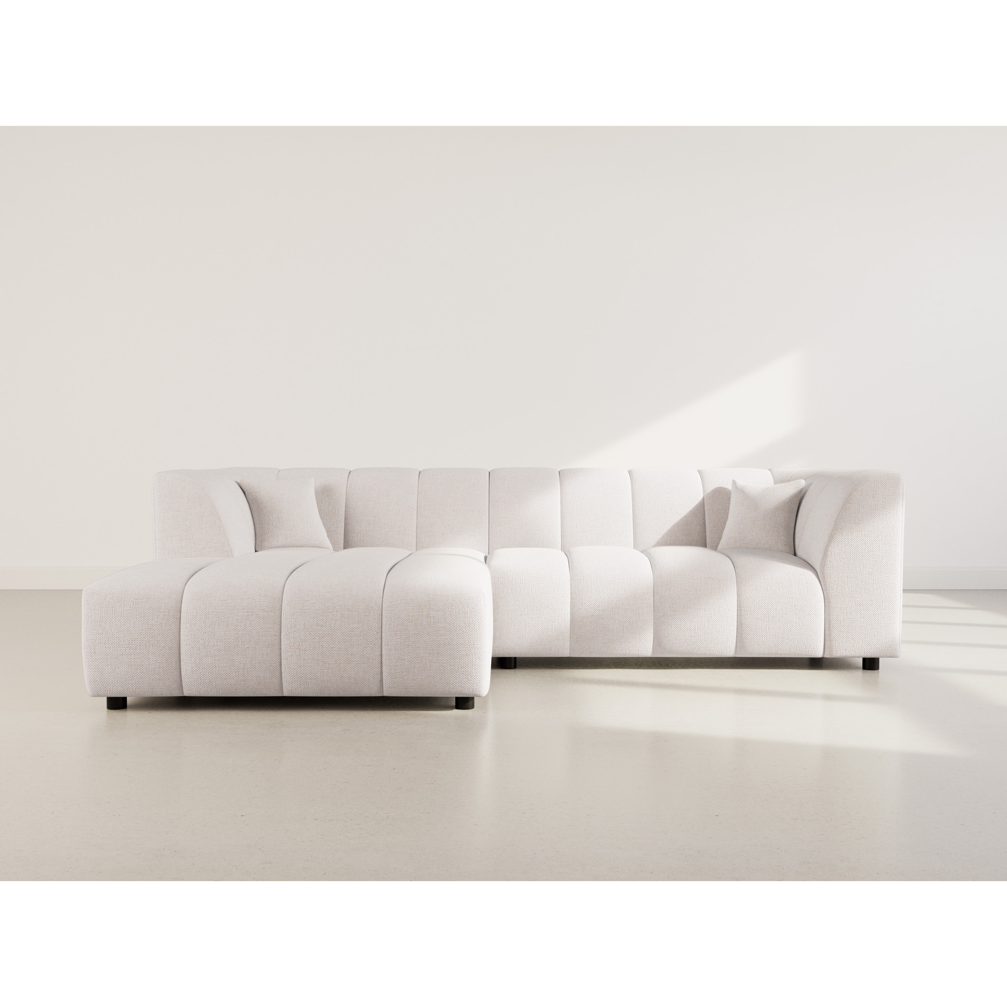 Curtis - canapé d'angle gauche 4 places avec accoudoir en tissu texturé - Beige