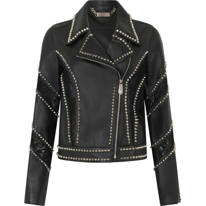 PHILIPP PLEIN Biker Jacket with Lace Inserts