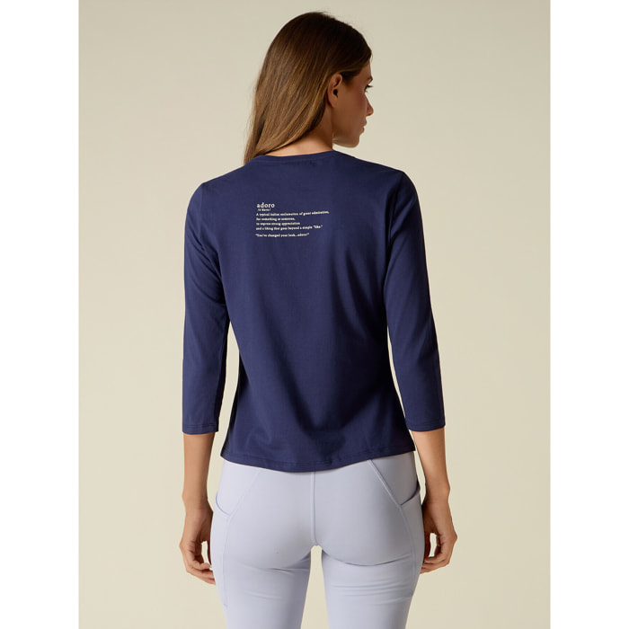 Oltre - T-shirt con ricamo lettering gioiello - Blu