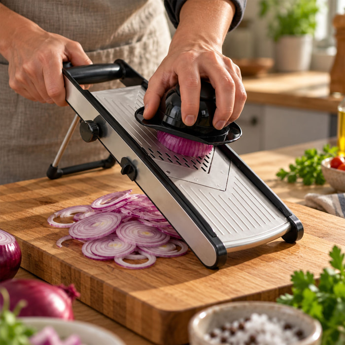 Mandoline sur pied en acier inoxydable