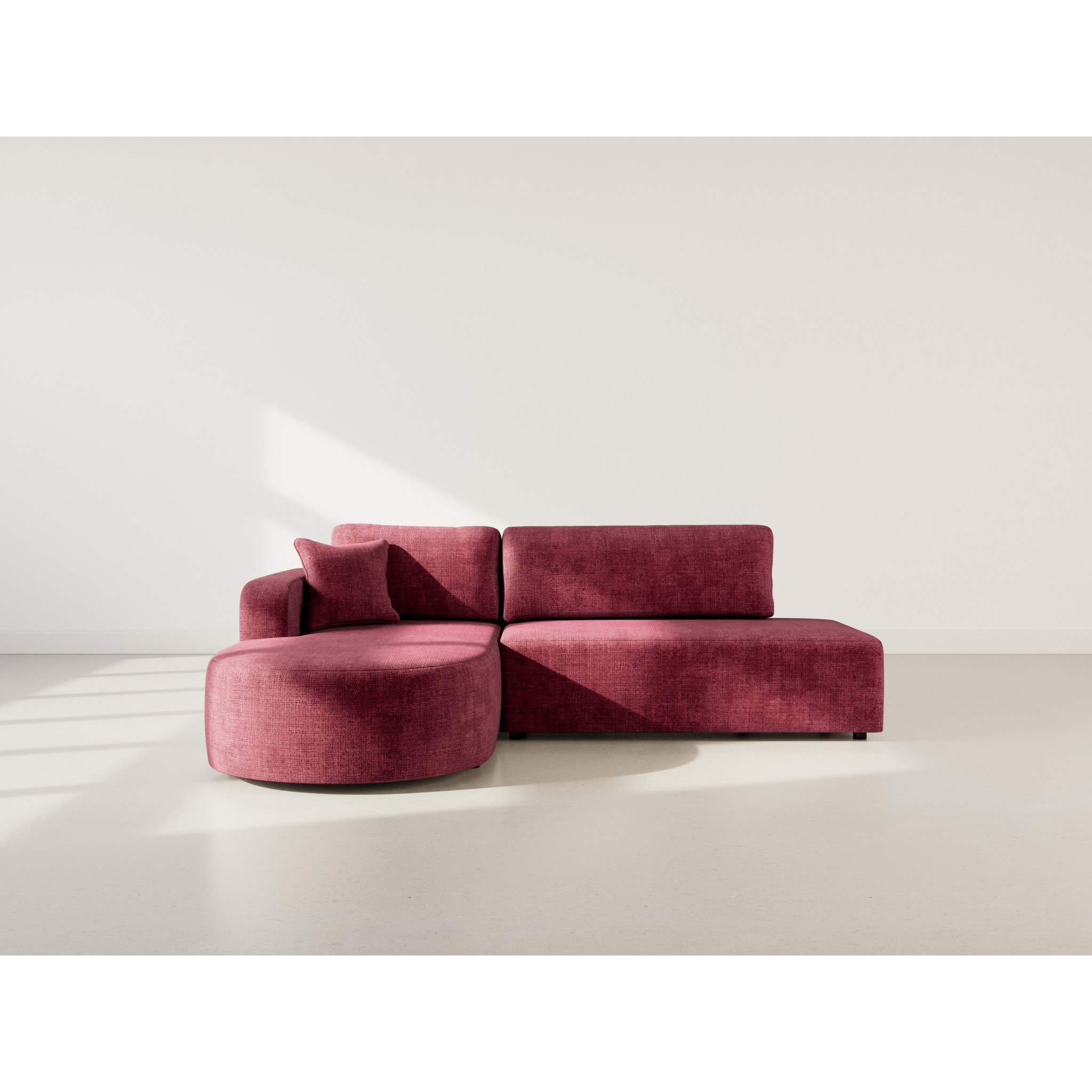 Miro - Canapé d'angle gauche 4 places convertible avec coffre en velours texturé - Prune