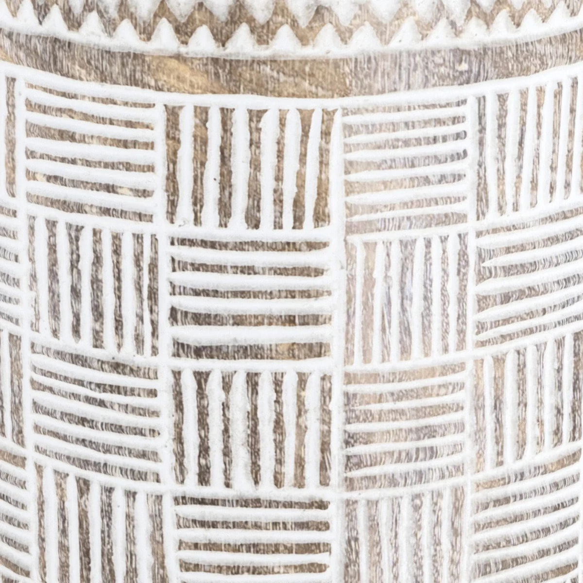 Pied de parasol en bois de suar et gravures blanches - Soka