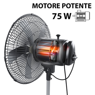 Ventilatore A Piantana Potente Da 75W Per Pavimento 5 Pale In Acciaio Da 42 Cm Silenzioso 3 Velocità Oscillante Altezza e Inclinazione Regolabili