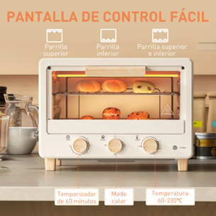 Horno Eléctrico de Sobremesa Horno Sobremesa de 16L 1400W Horno Eléctrico con Puerta de Vidrio Temporizador y Temperatura Ajustables hasta 230℃ Crema