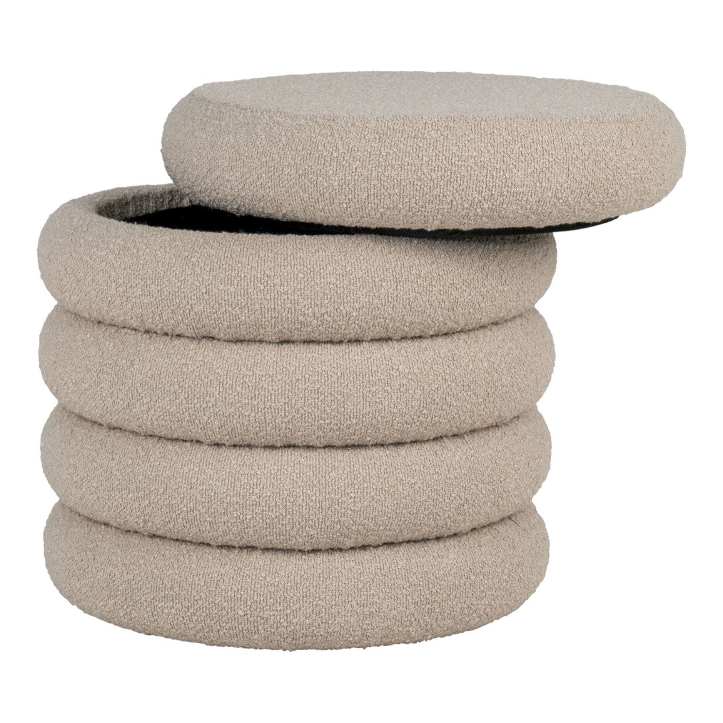 Pouf Brooklyn con contenitore in bouclé beige ø44 cm
