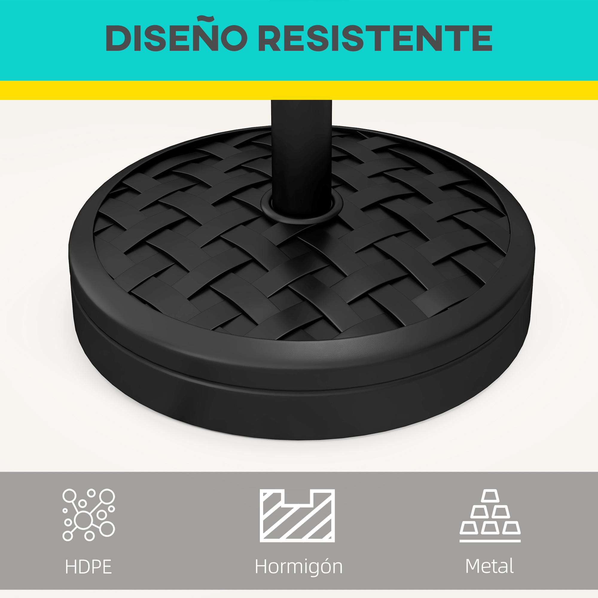 Base de Sombrilla Redondo Soporte para Parasol Rellenable de Cemento Peso 18 kg para Poste de Paraguas de Ø38/48 mm Ø45x36 cm Negro