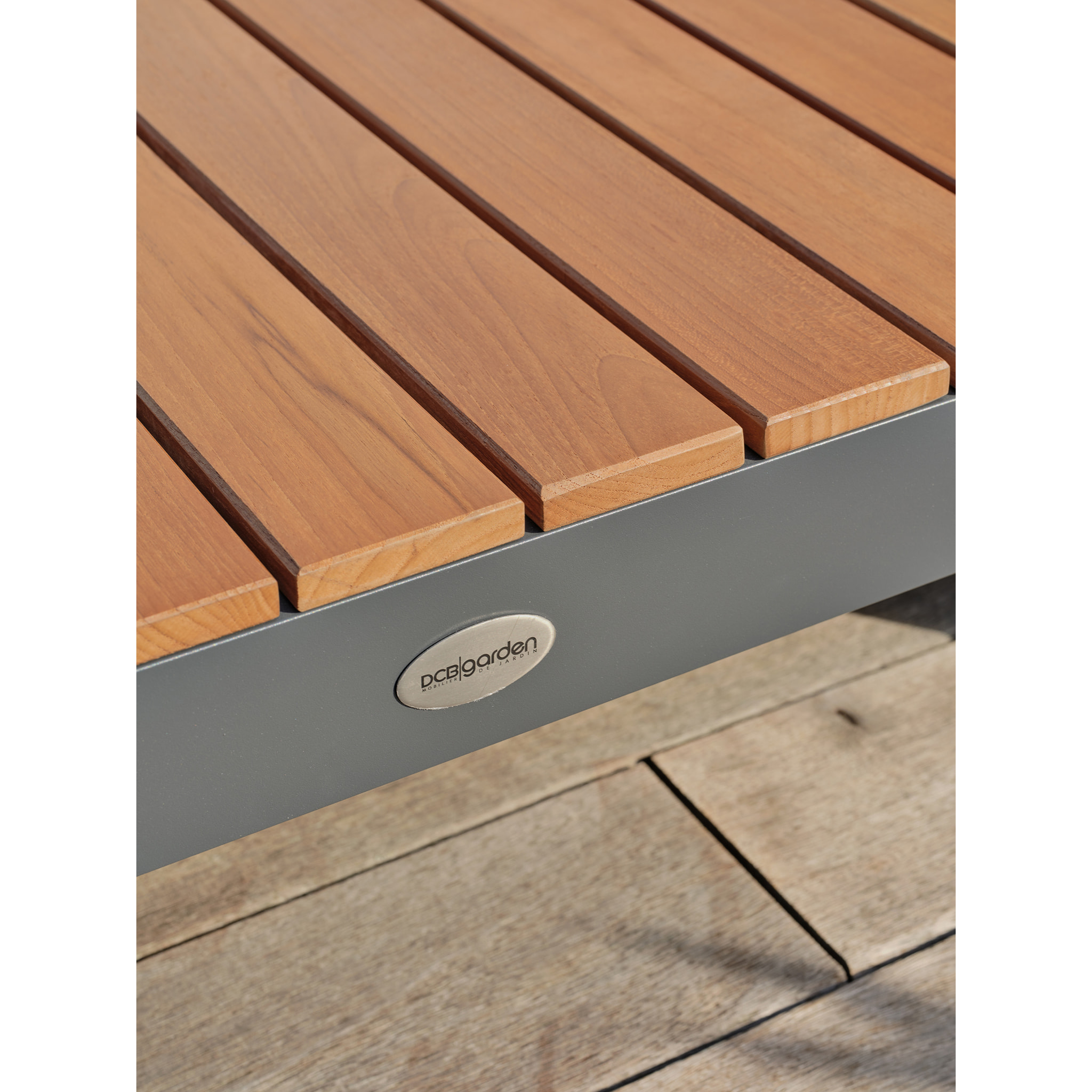 ALICANTE - Salon de jardin d'angle 6 places en teck et aluminium gris anthracite