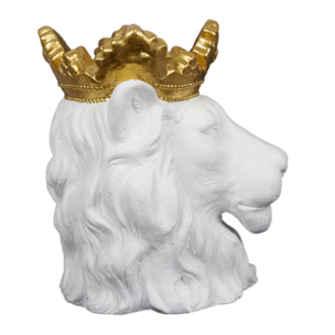Cache Pot Lion Blanc Couronne Doree D16cm