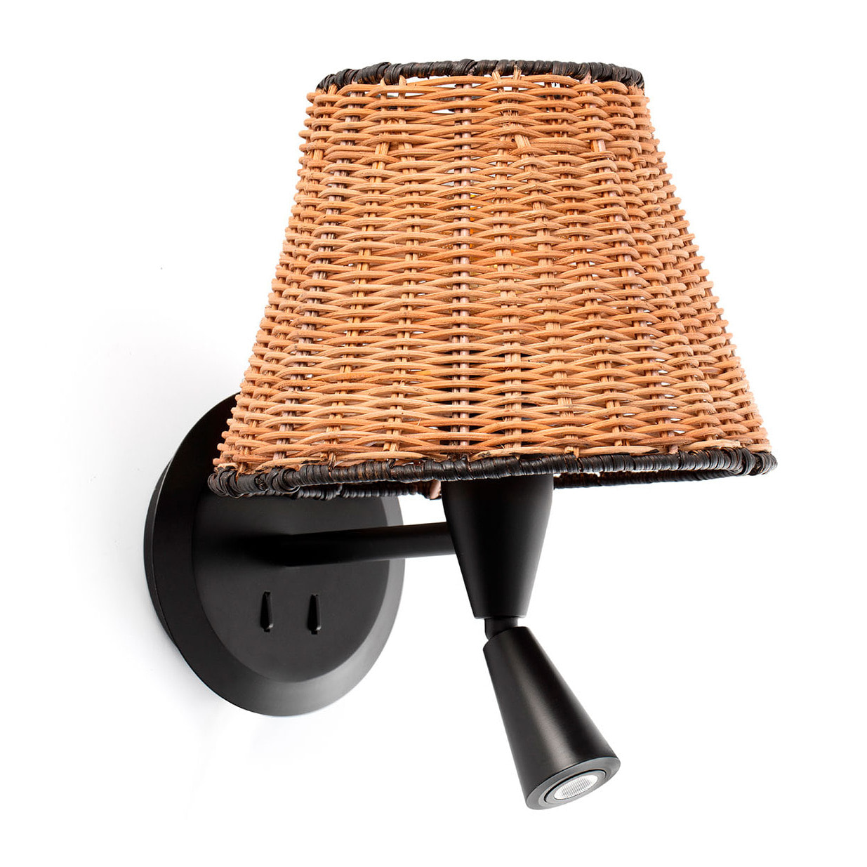 SUMBA Lampe applique noire/rotin avec lecteur