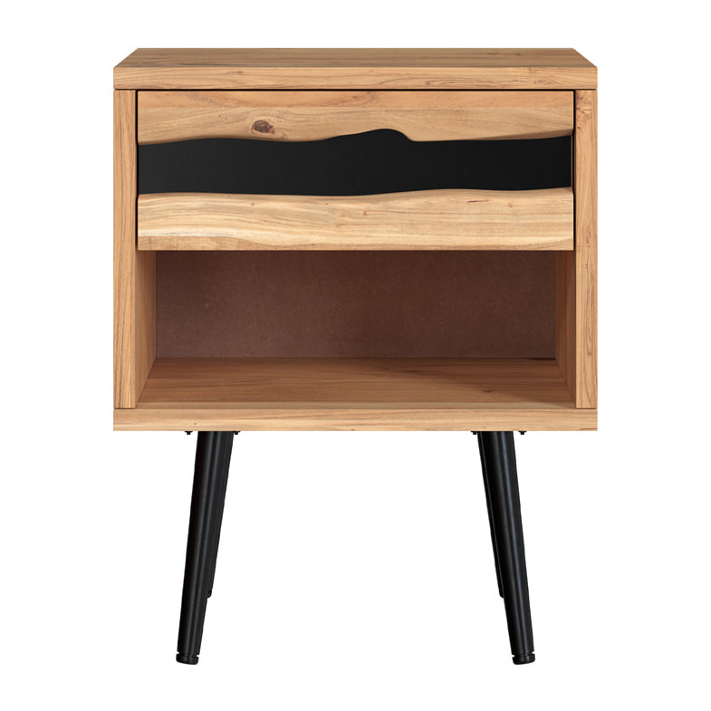 Table de chevet en bois d'acacia et métal, 1 tiroir et 1 niche - Alabama