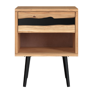 Table de chevet en bois d'acacia et métal, 1 tiroir et 1 niche - Alabama