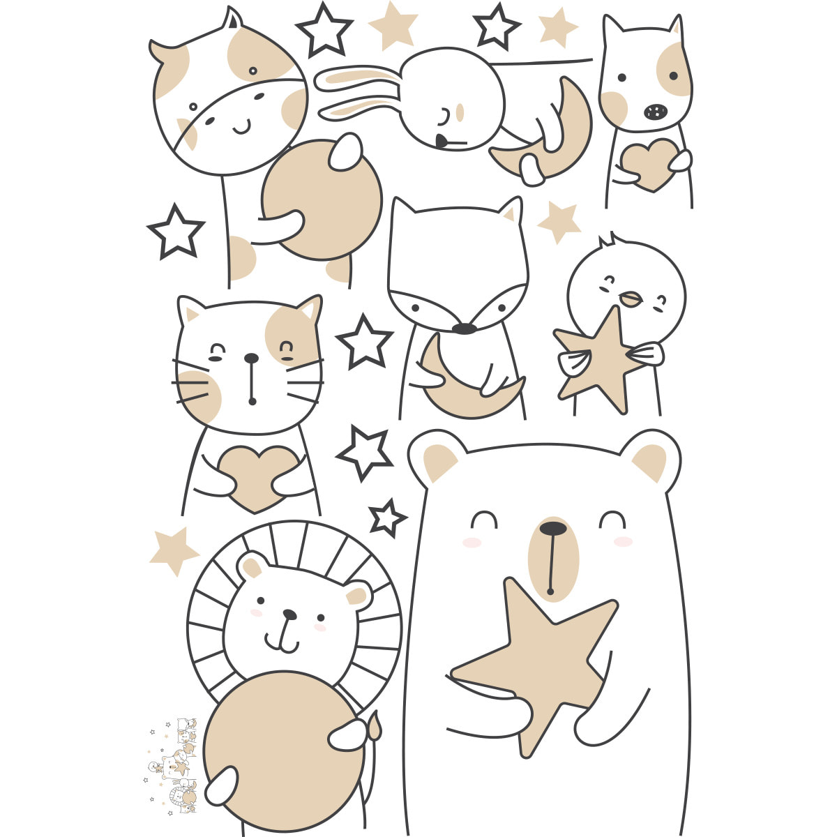 Stickers muraux | Sticker Mural Autocollant - ANIMAUX À LA PÊCHE À LA LUNE ET AUX ÉTOILES - Stickers adhésifs