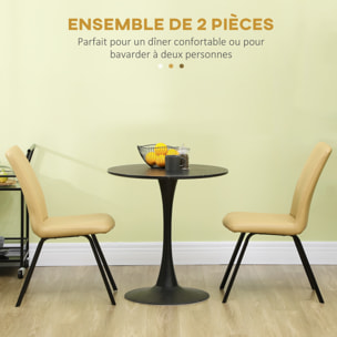 Lot de 2 chaises de salle à manger salon dossier surpiqûres piètement acier noir revêtement synthétique beige