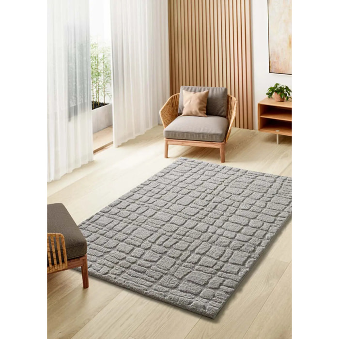 JUNO Alfombra geométrica con relieve gris, varias medidas disponibles.