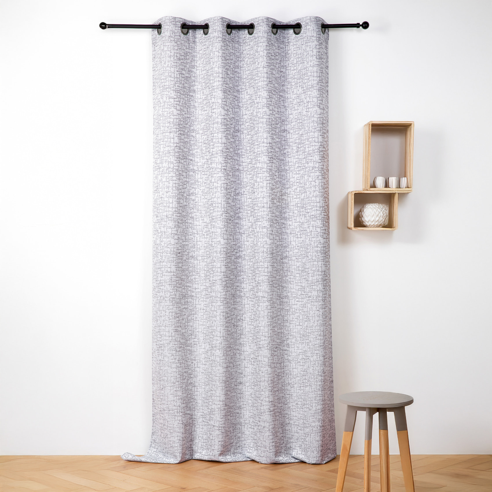 Rideau jacquard à oeillets  - Effet tweed - Bleu