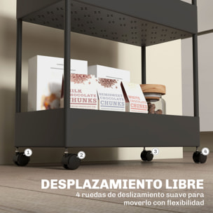 Carro de Cocina de Almacenamiento de 4 Niveles Carrito Auxiliar con Ruedas 4 Cestas y 4 Ganchos Extraíbles Carrito de Cocina para Comedor Baño Salón 40x19x90 cm Negro